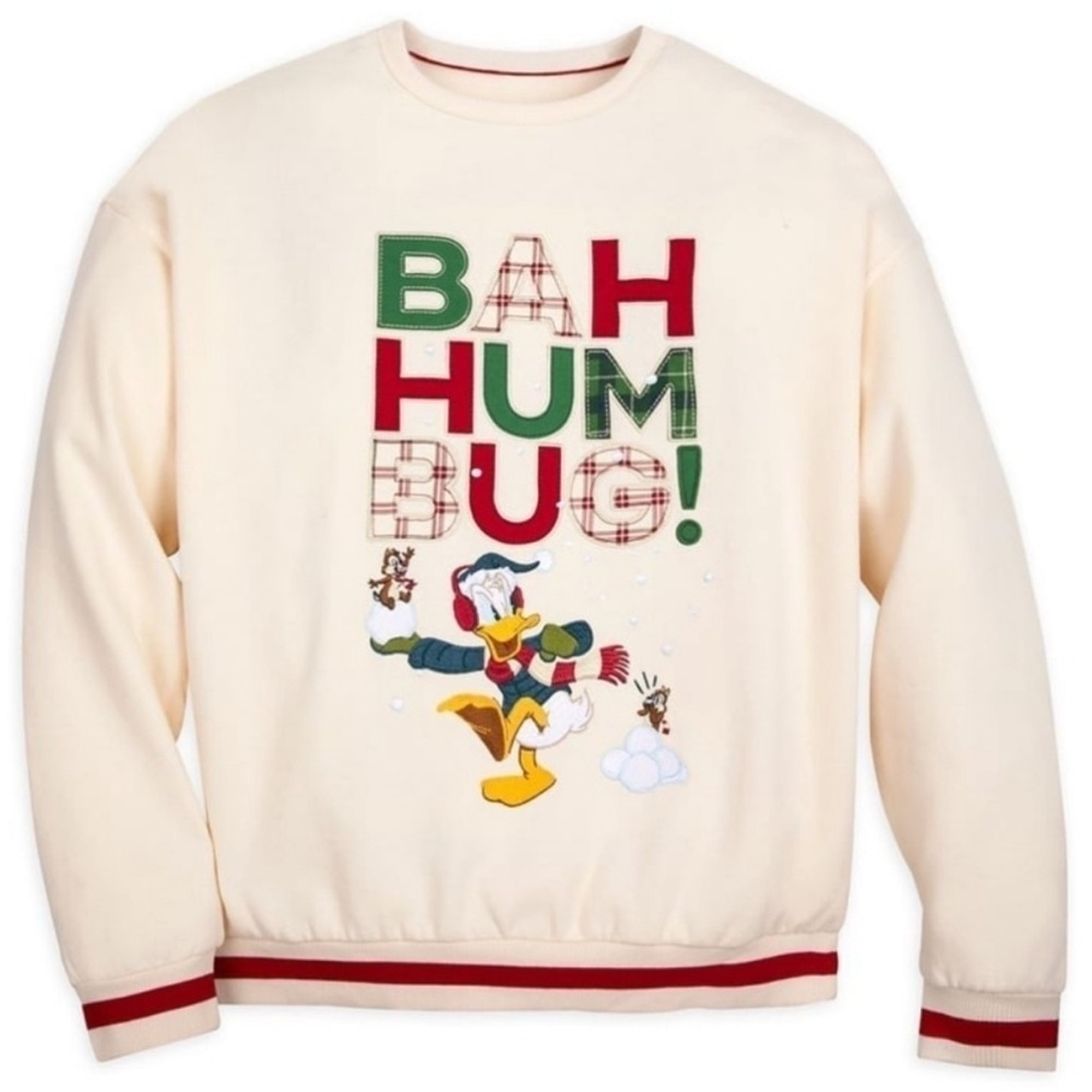 Disney Donald Duck Chip 'n Dale Holiday Bah Humbug Cream Sweatshirt NWT Large
